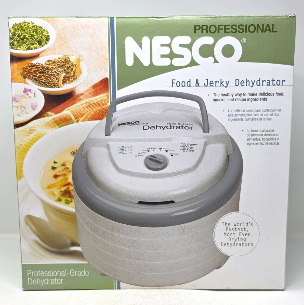 NESCO Professional Food & Jerky Dehydrator 700W Top Fan 5-Tray Gray/White